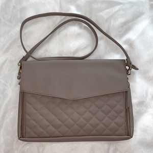 Crossbody purse with both baby changing pad & place for baby wipes, in Taupe/tan